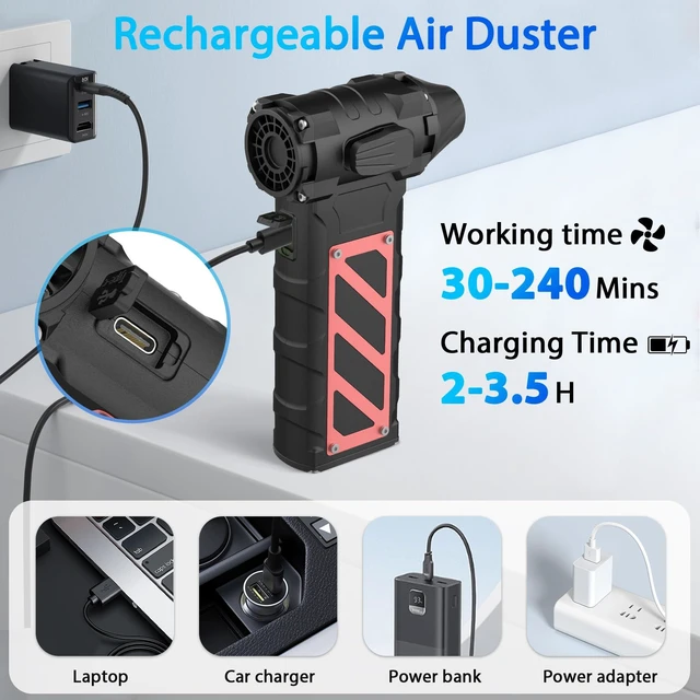 Alt view image 3 of 7 - Electric Air Duster-Compressed Air Duster,60mph Wind Stepless Speed Canned Air for PC/Compute/Electronics/Home&Car Cleaning, 150000RPM Air Blower to Spray Air Can Dust Off Keyboard Cleaner (Black)