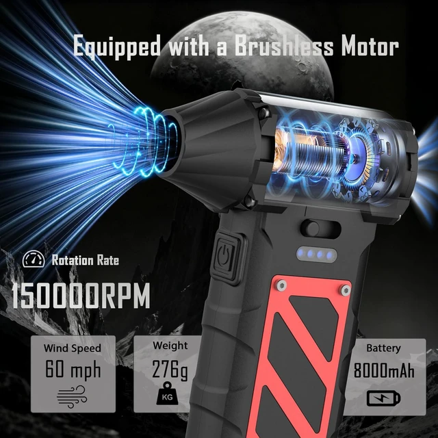 Alt view image 2 of 7 - Electric Air Duster-Compressed Air Duster,60mph Wind Stepless Speed Canned Air for PC/Compute/Electronics/Home&Car Cleaning, 150000RPM Air Blower to Spray Air Can Dust Off Keyboard Cleaner (Black)