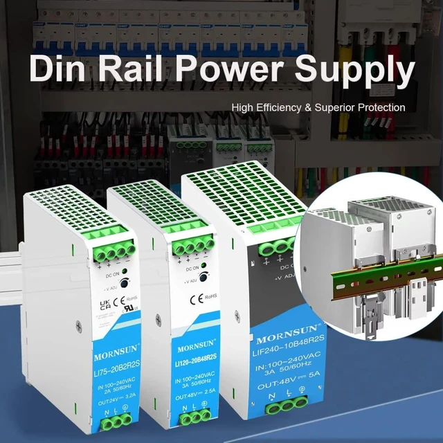Alt view image 3 of 6 - AC/DC 75W 24V 3.2A Output DIN Rail Power Supply Built in Active PFC Universal 90 - 264V AC or 120- 370V DC Input Voltage,Output Voltage Adjustable-between 24-28V