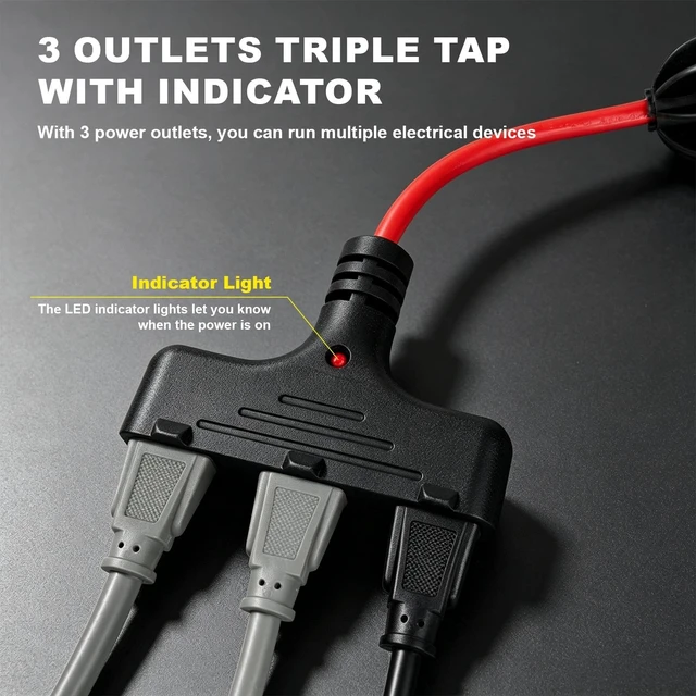 Alt view image 5 of 7 - 16/3 Gauge Retractable Extension Cord Reel 30 FT, 3 Outlets Retractable Power Cord, 10A Circuit Breaker, Wall or Ceiling Mountable for Garage, Workshop, UL Listed, Red