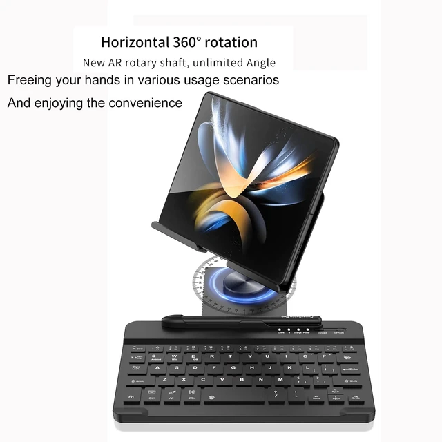 Alt view image 3 of 7 - for Samsung Galaxy Z Fold 7/6/5/4/3 Adjustable Stand for Desk, Fully Foldable & Portable Keyboard Stand, Office Mobile Phone Stand Holder with Capacitor Pen and Bluetooth Mouse & Keyboard Set
