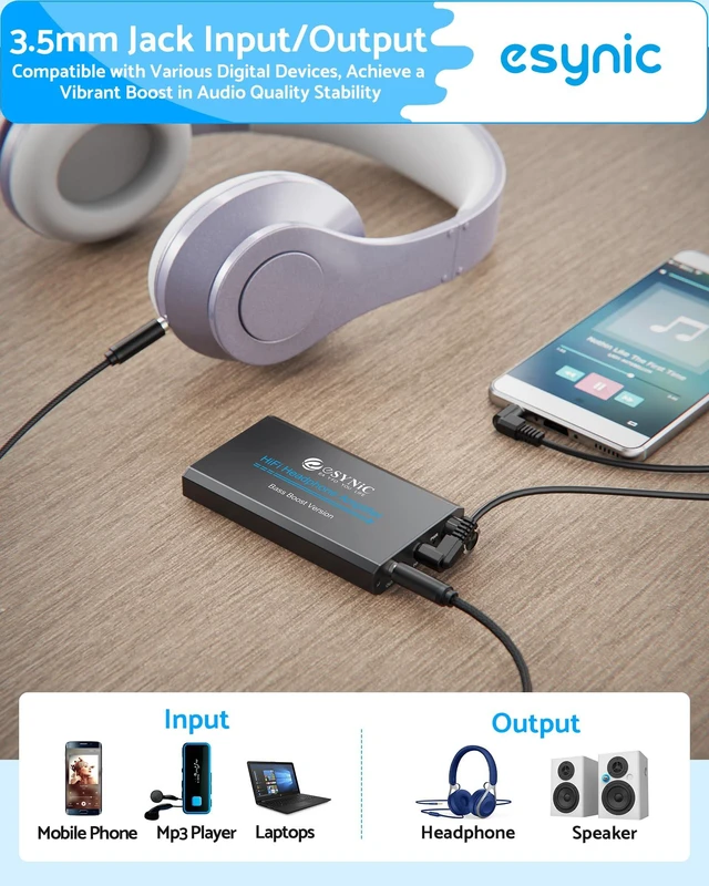 Alt view image 7 of 7 - Portable Bass Boost Style Headphone Amplifier 16-300 3.5MM Audio Jack-Aluminum Alloy Case-Work with in-ear Headphone-12 Hours of Battery Life-for Phone/Laptop/Gaming Consoles/Car