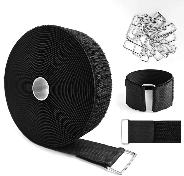 Main image of 2" x32ft Hook and Loop Straps with Metal Buckles, Molle Cable Straps, Adjustable Fastening Cinch Strap, Reusable Nylon Securing Cord Ties, 2 inch Wide, Black with 20 Buckles