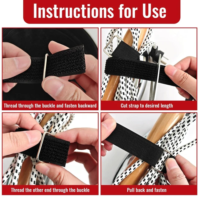 Alt view image 6 of 6 - 2" x32ft Hook and Loop Straps with Metal Buckles, Molle Cable Straps, Adjustable Fastening Cinch Strap, Reusable Nylon Securing Cord Ties, 2 inch Wide, Black with 20 Buckles