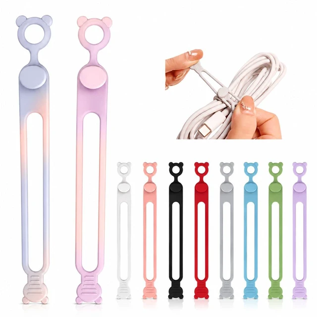 Main image of 50-Pack Silicone Cable Ties Reusable, Data Cable Organizer, High Elastic, Multipurpose, Cable Management for Charging Cord, Electronics, Computer, Appliances, Travel Essentials