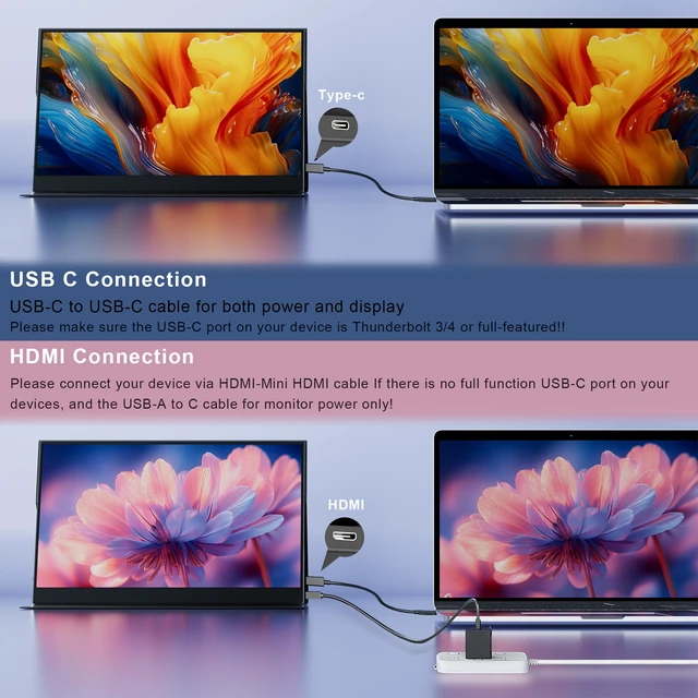 Alt view image 4 of 7 - Portable Monitor for Laptop, 15.6 Inch 1080P FHD Portable Monitor Second Screen Extender with USB C HDMI Cover Stand Speaker for Laptop Computer PC Mac Phone PS5/4 Xbox Switch Travel Gaming Work