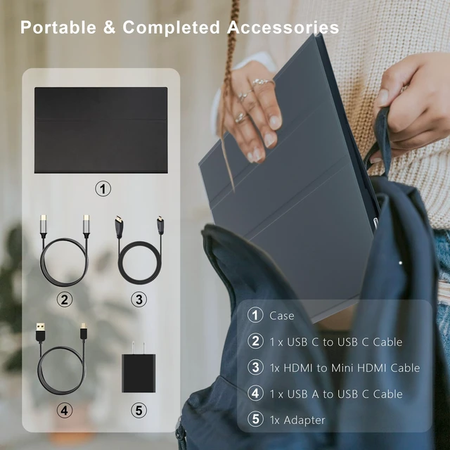 Alt view image 7 of 7 - Portable Monitor for Laptop, 15.6 Inch 1080P FHD Portable Monitor Second Screen Extender with USB C HDMI Cover Stand Speaker for Laptop Computer PC Mac Phone PS5/4 Xbox Switch Travel Gaming Work