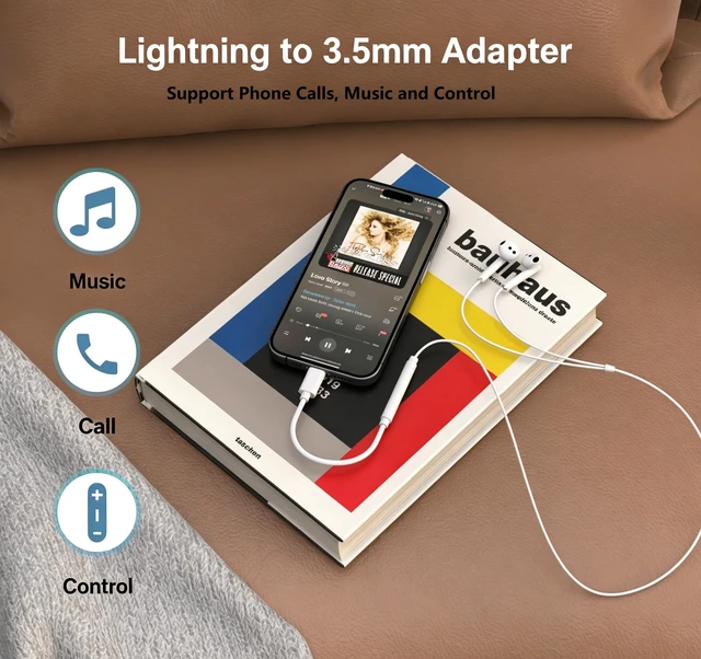 Alt view image 2 of 7 - Lightning to 3.5 mm Headphone Jack Adapter Support Phone Call 2 Pack Apple MFi Certified iPhone 3.5mm Headphones Adapter Support Phone Call, Wire Control for iPhone 14 13 12 11 Pro Max