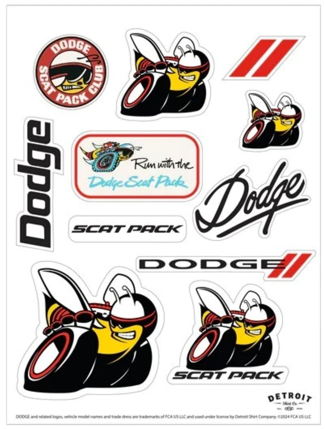 Main image of Dodge Scat Pack 11-Decal Sticker Sheet Run with The Scat Pack, Angry Bee, Scat Pack Club & Dodge Decals 6"x8" Indoor/Outdoor Peel-Off Stickers