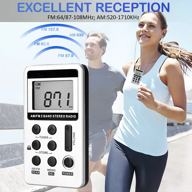 Alt view image 2 of 7 - Personal Portable AM FM Radio, Mini Radio with Excellent Reception Rechargeable, Digital Tuning LCD Display, Stereo Headphones, Back Clip, Pocket Radio for Walking, Jogging