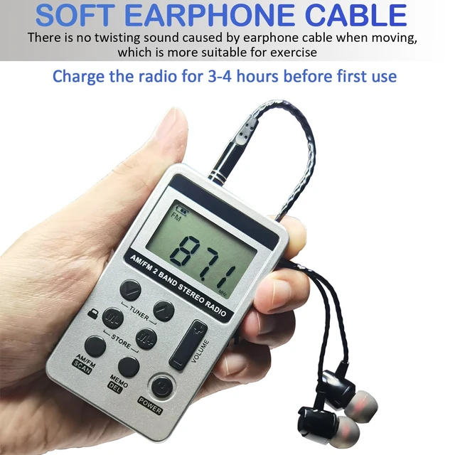 Alt view image 3 of 7 - Personal Portable AM FM Radio, Mini Radio with Excellent Reception Rechargeable, Digital Tuning LCD Display, Stereo Headphones, Back Clip, Pocket Radio for Walking, Jogging
