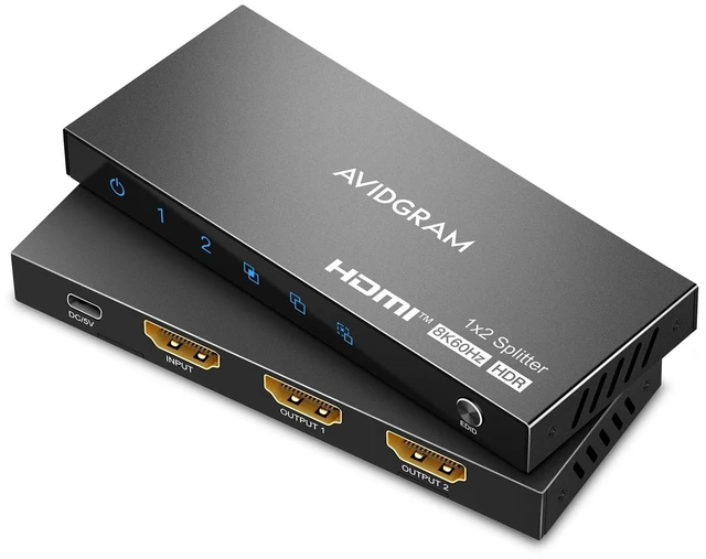 Main image of HDMI Splitter 1 in 2 Out 8K 60Hz 4:4:4, 2 Port Splitter with Auto, Copy, Downscaler EDID Mode, 4K 120Hz HDMI Duplicator, Compatible with Xbox Series X, PS4 Pro, PS5, Blu-ray Player