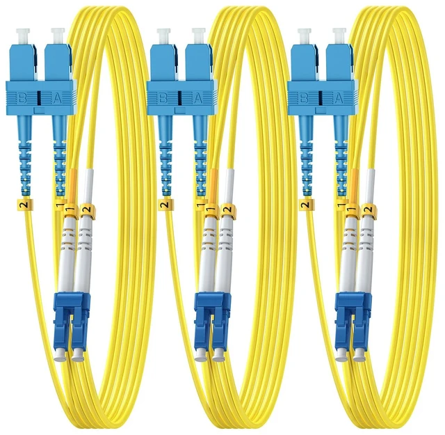 Main image of OS2 Single Mode SC to LC Fiber Patch Cable, 5m/16ft, 3Pack Singlemode, Duplex, SM, SMF, Fiber Optic Cable, Optical Jumper Cord, 10G/40G/100G, 9/125um, Cable Diameter 2.0mm, LSZH Jacket