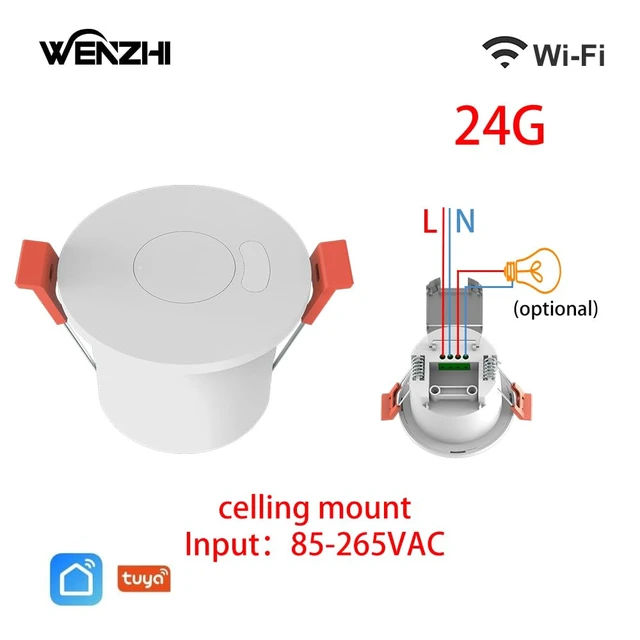 Alt view image 2 of 7 - Presence Sensor, Smart Motion Sensor WiFi 24 GHz Radar MmWave Presence Sensor Movement Body Motion Detection for Lighting 110/220V Wireless Switch Celling Mount Tuya Smart Life Home