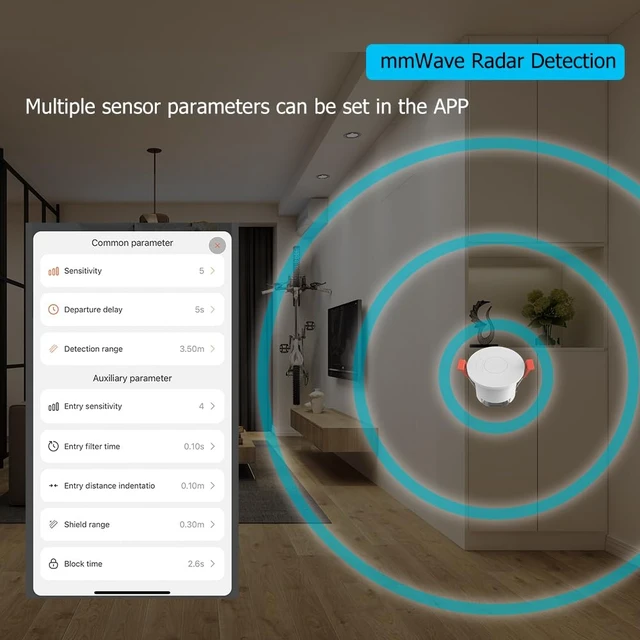 Alt view image 4 of 7 - Presence Sensor, Smart Motion Sensor WiFi 24 GHz Radar MmWave Presence Sensor Movement Body Motion Detection for Lighting 110/220V Wireless Switch Celling Mount Tuya Smart Life Home