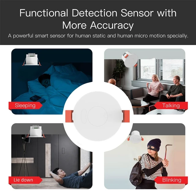 Alt view image 7 of 7 - Presence Sensor, Smart Motion Sensor WiFi 24 GHz Radar MmWave Presence Sensor Movement Body Motion Detection for Lighting 110/220V Wireless Switch Celling Mount Tuya Smart Life Home