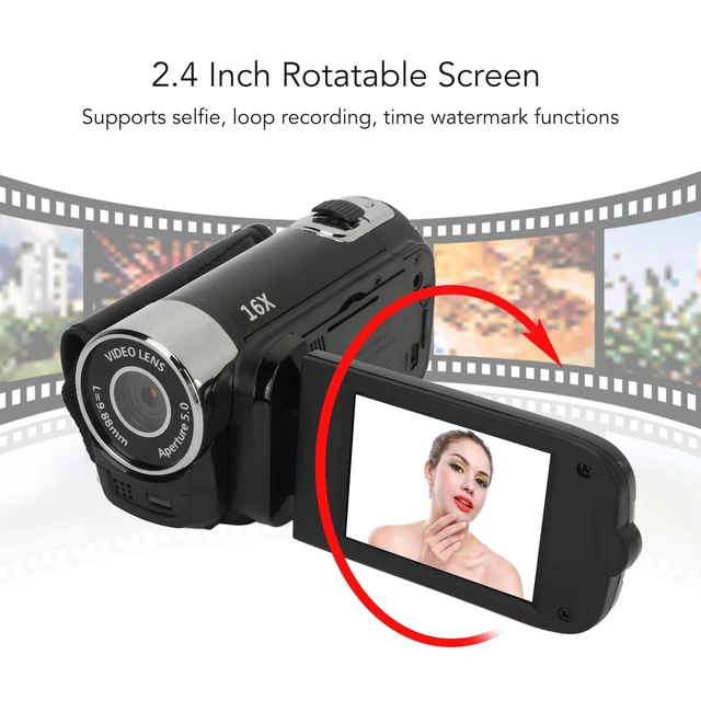 Alt view image 2 of 7 - 1080P Video Camera, 16MP Camcorder, 16X Digital Zoom, Vlogging Camera with Fill Light, 1/4 Inch Thread Hole, 2.4 Inch Rotatable Screen, USB Recorder (-2214230150511)