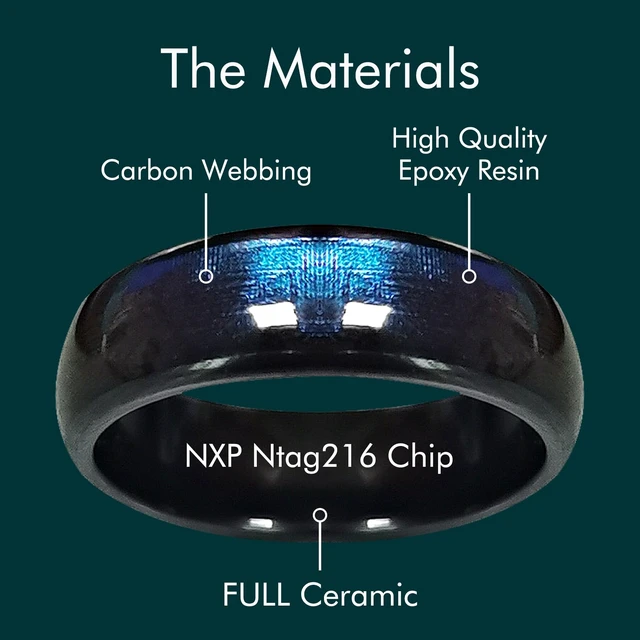 Alt view image 2 of 7 - NFC Ntag216 Chip Ceramic Smart Ring Programmable 888 Bytes,Blue US#10 Rewritable 888 Bytes NFC Ntag216 Chip Ceramic Smart Finger Ring Compatible with NFC Phone and Devices for Men or Women