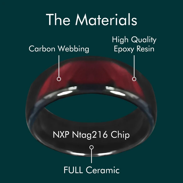 Alt view image 2 of 7 - NFC Ntag216 Chip Ceramic Smart Ring Programmable 888 Bytes,Red US#7 Rewritable 888 Bytes NFC Ntag216 Chip Ceramic Smart Finger Ring Compatible with NFC Phone and Devices for Men or Women