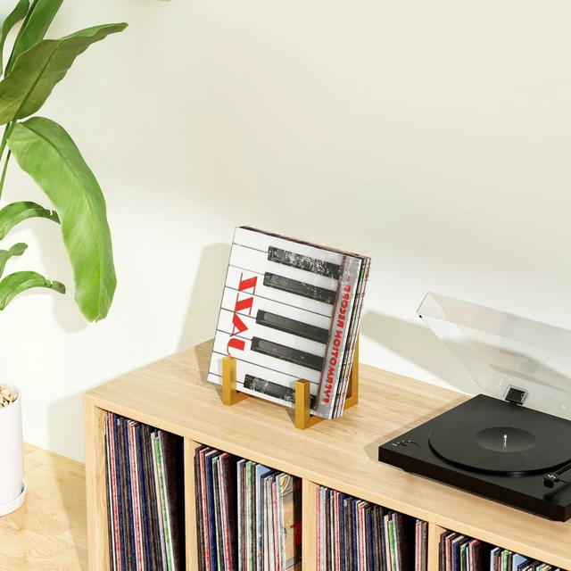Alt view image 3 of 5 - Records Storage Holder, Vinyl LP Gold Stand CD Display Frame,Metal Album Storage for Vinyl Records,2 Pack