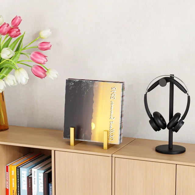 Alt view image 4 of 5 - Records Storage Holder, Vinyl LP Gold Stand CD Display Frame,Metal Album Storage for Vinyl Records,2 Pack
