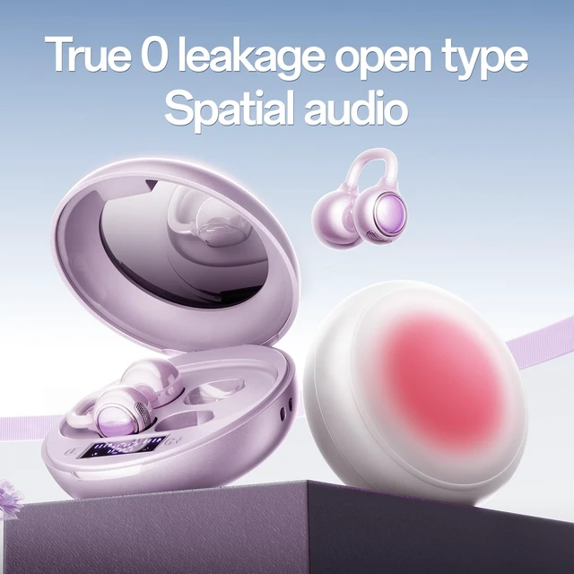 Alt view image 2 of 6 - Clip-On Earbuds,Open-Ear Wireless Bluetooth 6.0 Headphones with Makeup Mirror, Secure Fit for Small Ears & Glasses Wearers, 30H Playtime,Call Noise Reduction,Wireless Bluetooth Sport Ear Buds