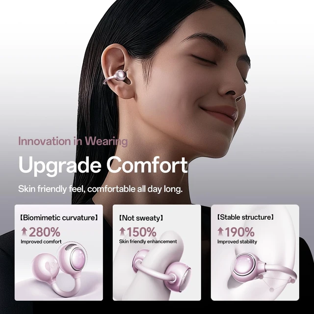 Alt view image 3 of 6 - Clip-On Earbuds,Open-Ear Wireless Bluetooth 6.0 Headphones with Makeup Mirror, Secure Fit for Small Ears & Glasses Wearers, 30H Playtime,Call Noise Reduction,Wireless Bluetooth Sport Ear Buds