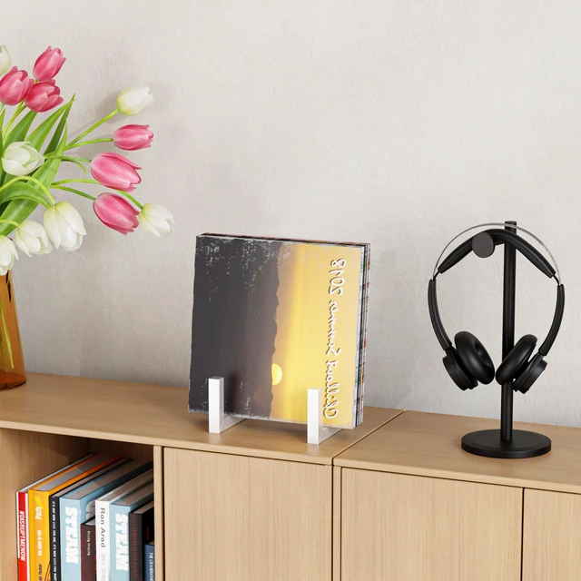 Alt view image 4 of 5 - 2 Set Vinyl Records Storage Holder, LP Stand CD Display Frame,Metal Album Storage for Vinyl Records (White)
