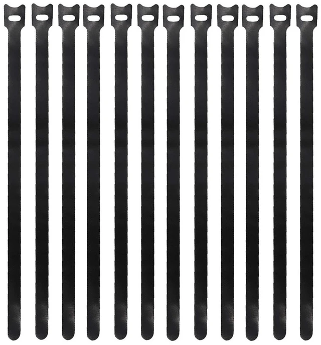 Main image of 50Pcs 12" x 1/2" Reusable Cable Ties Microfiber Cloth Hook and Loop Straps Black Network Wire Management Organizer, Length 12 inches, Width 1/2 inch