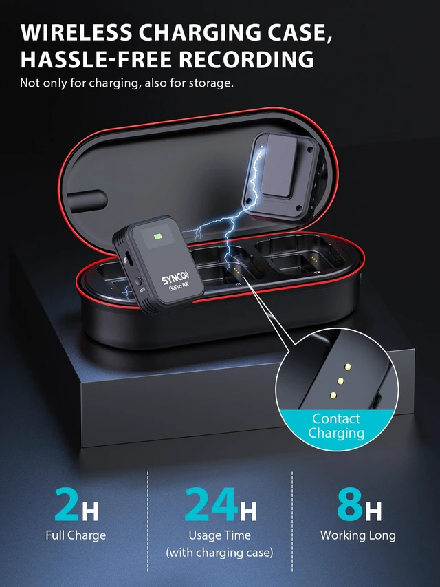Alt view image 4 of 7 - G2A1 MEGA Wireless Lavalier Microphone, 2TX+1RX, 8GB, Charging Case 24H Audio Backup, 656ft/200m Transmission, Noise Reduction, Gain Control, Real-Time Monitoring, Mono/Stereo/Safety