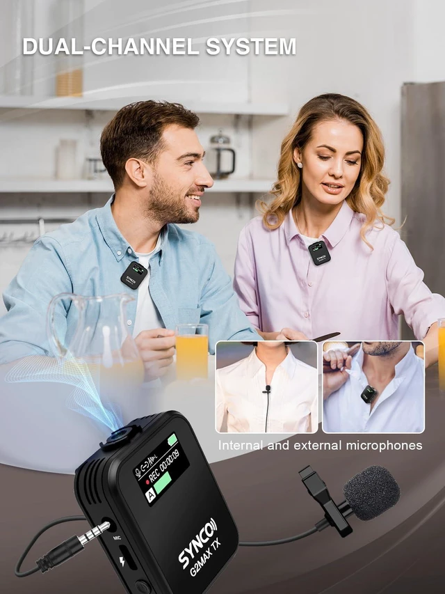 Alt view image 4 of 7 - G2A1 MAX Wireless Lavalier Microphone, 2TX+1RX, 8GB Recording 24H Audio Backup, 656ft/200m Transmission, TFT Displays, Noise Reduction, Gain Control, Real-Time Monitoring
