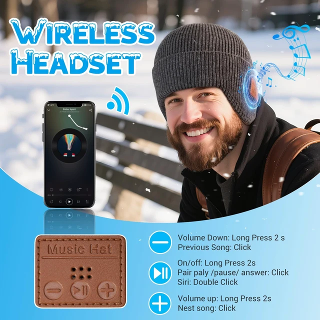Alt view image 3 of 7 - Bluetooth Beanie for Men Women, HD Stereo Sound Beanie with Headphones, Unique Tech Gifts for Men Husband Him Teen