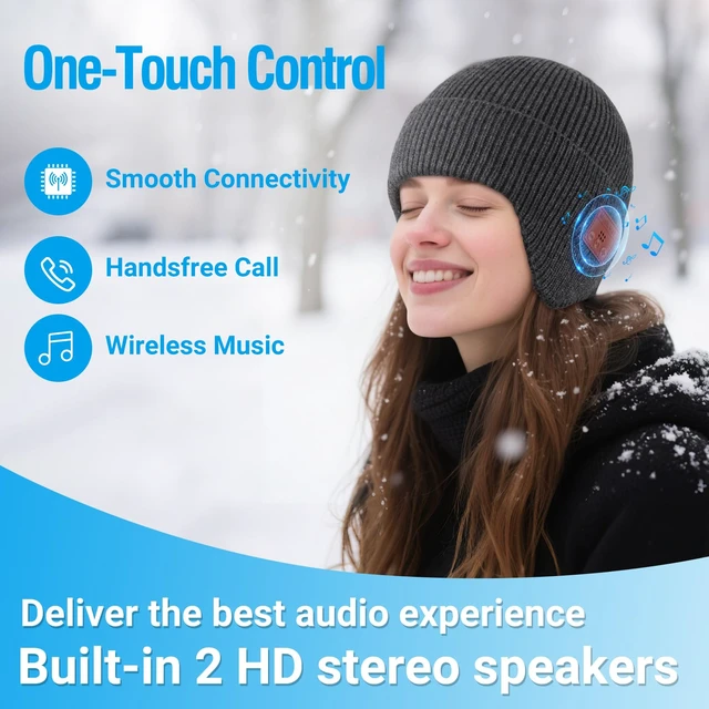 Alt view image 2 of 7 - Bluetooth Beanie for Men Women, HD Stereo Sound Beanie with Headphones, Unique Tech Gifts for Men Husband Him Teen