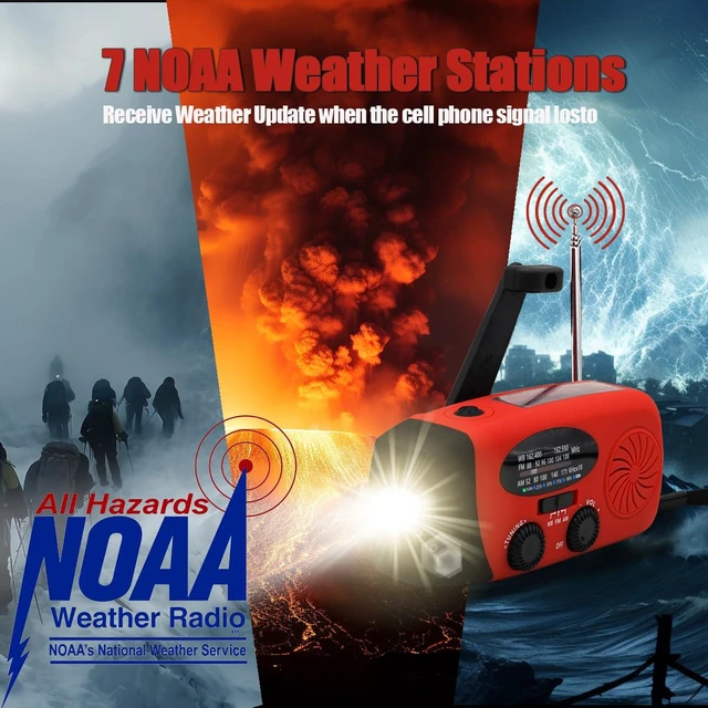Alt view image 4 of 7 - 6000mAh Emergency Weather Radio, AM/FM,Hand Crank Solar,Charger,Light,SOS 22200mWh 1W 4-mode flashlight & earphone jack. Essential survival gear for camping & power outages