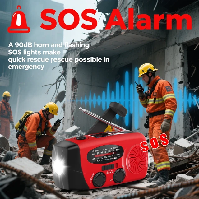 Alt view image 5 of 7 - 6000mAh Emergency Weather Radio, AM/FM,Hand Crank Solar,Charger,Light,SOS 22200mWh 1W 4-mode flashlight & earphone jack. Essential survival gear for camping & power outages