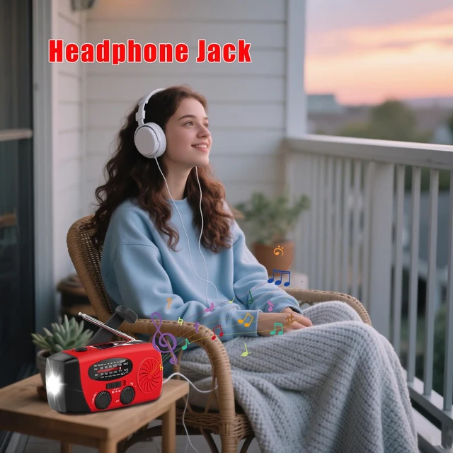 Alt view image 7 of 7 - 6000mAh Emergency Weather Radio, AM/FM,Hand Crank Solar,Charger,Light,SOS 22200mWh 1W 4-mode flashlight & earphone jack. Essential survival gear for camping & power outages