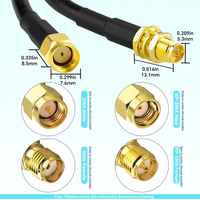 Alt view image 3 of 7 - Upgraded B-LMR200 PRSMA Antenna Coaxial Cable 49.2ft RP-SMA Male to RP-SMA Female Extension Cable LMR200 Equivalent for WiFi Antennas, Wireless routers, Better Than RG58