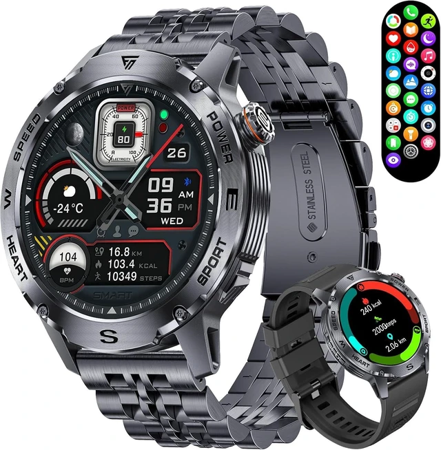 Main image of Military Smart Watch for Men,1.43'' AMOLED Rugged Smart Watch with 600mAh Battery/Heart Rate/Blood Pressure/Sleep Monitor,IP68 Waterproof Fitness Tracker Black Watch for Android iPhone