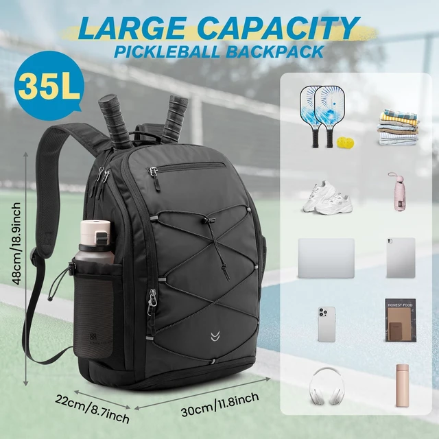 Alt view image 3 of 7 - Pickleball Bag Pickleball Backpack for Women & Men School Backpack for Teens Bookbag for College Student with Fence Hook Laptop Compartment(Black)