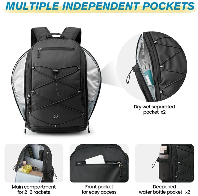 Alt view image 5 of 7 - Pickleball Bag Pickleball Backpack for Women & Men School Backpack for Teens Bookbag for College Student with Fence Hook Laptop Compartment(Black)