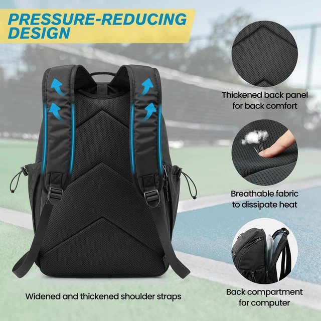 Alt view image 6 of 7 - Pickleball Bag Pickleball Backpack for Women & Men School Backpack for Teens Bookbag for College Student with Fence Hook Laptop Compartment(Black)