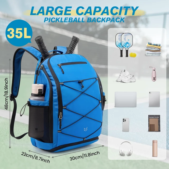 Alt view image 3 of 7 - Pickleball Bag Pickleball Backpack for Women & Men School Backpack for Teens Bookbag for College Student with Fence Hook Laptop Compartment(Blue)