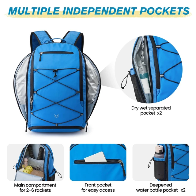 Alt view image 5 of 7 - Pickleball Bag Pickleball Backpack for Women & Men School Backpack for Teens Bookbag for College Student with Fence Hook Laptop Compartment(Blue)