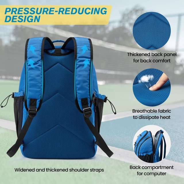 Alt view image 6 of 7 - Pickleball Bag Pickleball Backpack for Women & Men School Backpack for Teens Bookbag for College Student with Fence Hook Laptop Compartment(Blue)