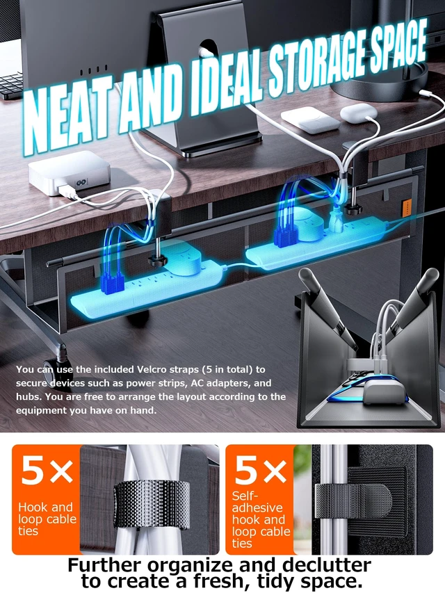 Alt view image 5 of 7 - Under Desk Cable Management Tray, Mesh Fabric - Excellent Heat Dissipation Fire-Resistant Thickened Nylon MaterialClamp Mount Cable Organizer to Hide Power StripLarge Capacity Office Cord Organizer
