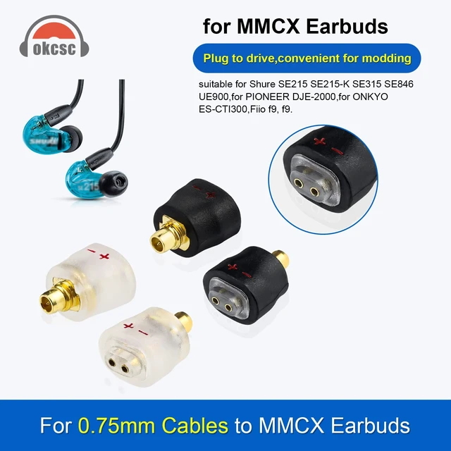Alt view image 2 of 6 - 0.75mm 2 Pin Cable to MMCX Male Adaptor Work for 0.75 2 Pin Cable Connected with SHURE SE215 SE315 SE425 SE535 SE535LTD SE846 for FiiO FH1 F9 F9PRO FH5 Audio MMCX Converter Black