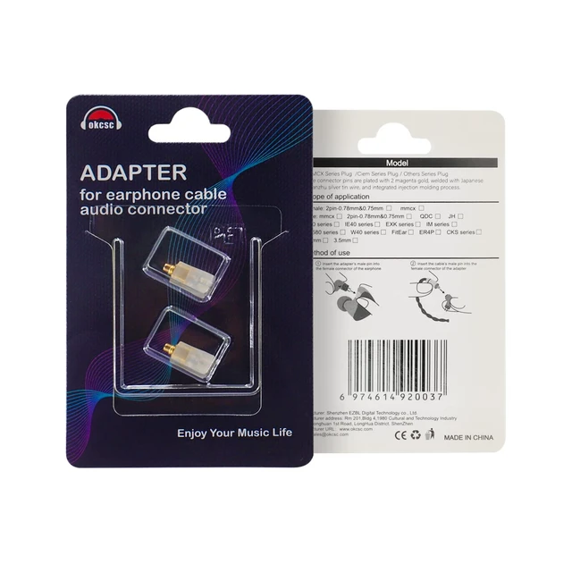 Alt view image 7 of 7 - 1 Pair 0.78mm 2Pin Female (Contact Cable) to MMCX Male (Contact Headphone) Integration of Injection molding Craft Converter,Gold-Plated Plug Adapter Concave (Angled 2 Pin, Transparent)