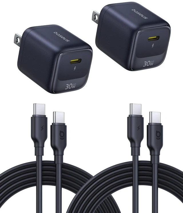 Main image of 30W USB C Charger Block, 2 Pack Fast Charger Type C with USB-C Cable Compact Wall Charger for iPhone 17/16/15 Series, iPad, Galaxy S26/S25 Ultra and MacBook Air, Black