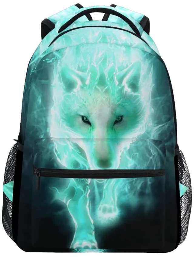 Main image of Lightweight Cool Cyan Wolf Backpacks Girls School Bags Kids Bookbags, 11.6 * 8 * 16in