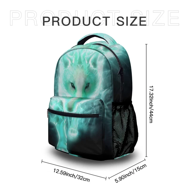Alt view image 2 of 6 - Lightweight Cool Cyan Wolf Backpacks Girls School Bags Kids Bookbags, 11.6 * 8 * 16in